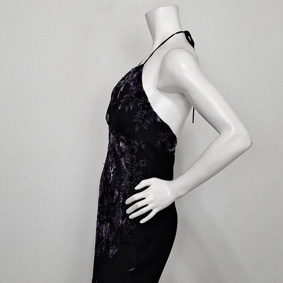 Black Purple Vintage Fairy Burnout Velvet Whimsigoth Halter Witchy Midi Dress L - Picture 8 of 13